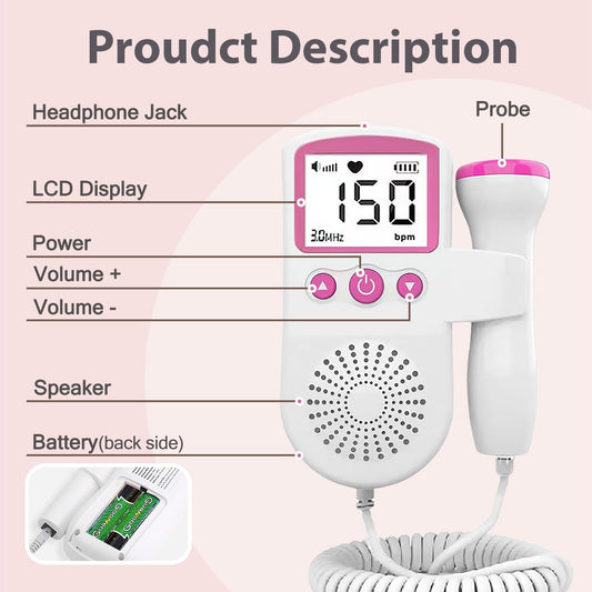 Baby Heartbeat Detector | Portable Home Fetal Doppler 💖 Lightweight Maternity Must-Have 🌟 Easy Carry Pregnancy Tracker